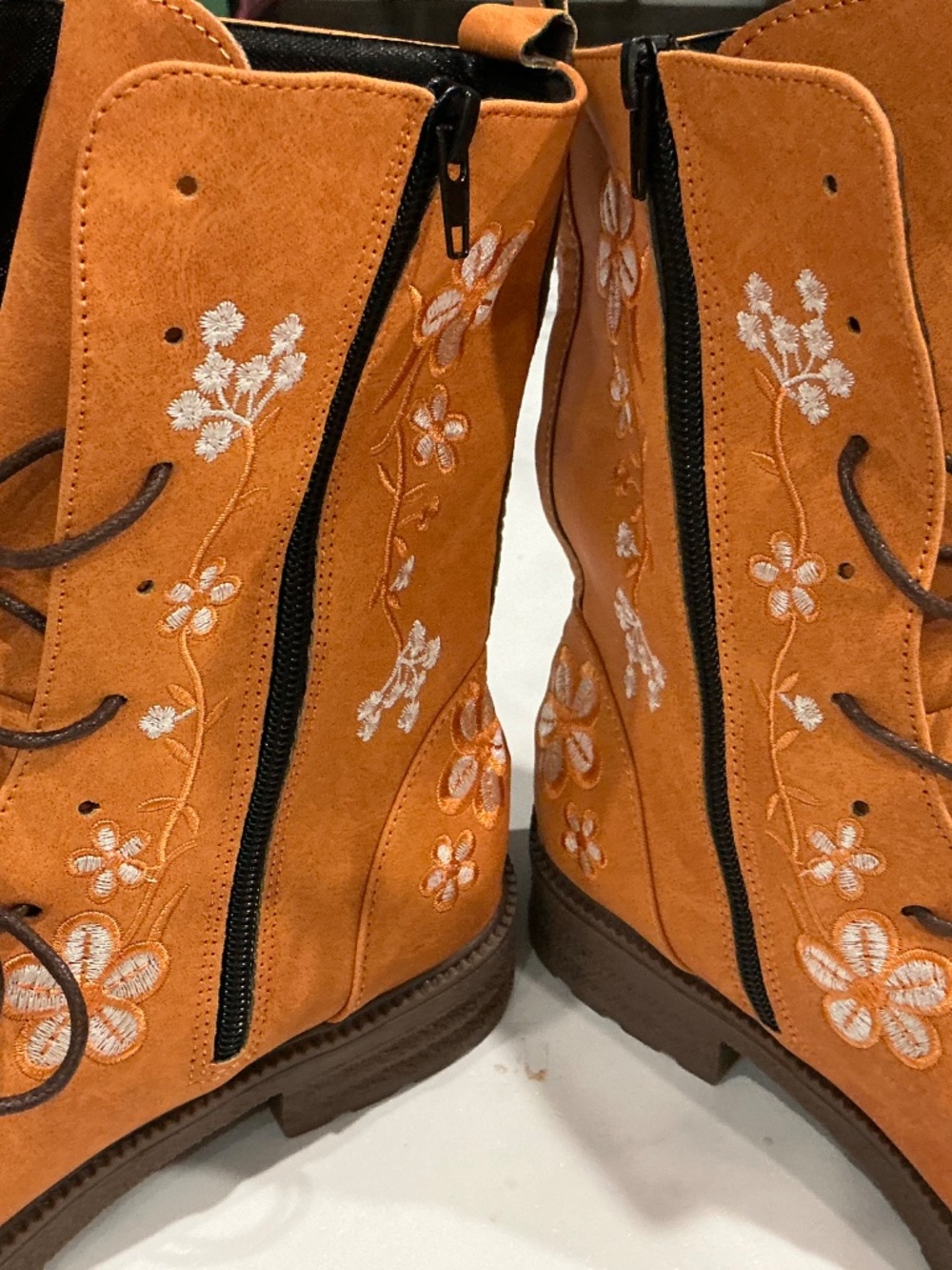 Cute Brown Flower Ankle Boots - Picture 4 of 5